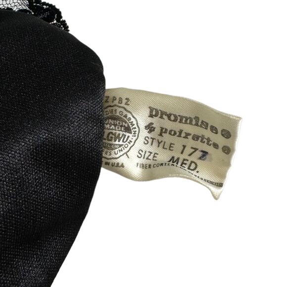 Vintage 70s Dolores For Poirette Black Sleepwear Jumpsuit Medium Lace Gold Satin - Picture 8 of 8